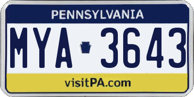 PA license plate MYA3643