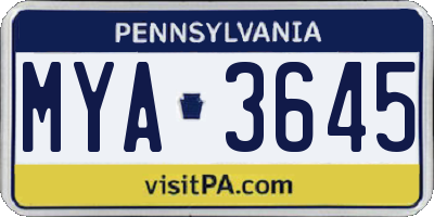 PA license plate MYA3645