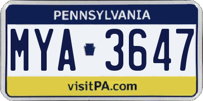 PA license plate MYA3647