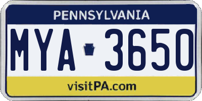 PA license plate MYA3650