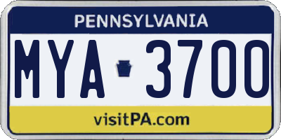 PA license plate MYA3700