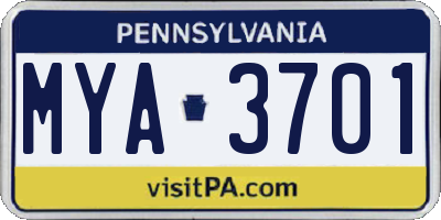 PA license plate MYA3701