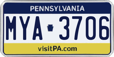 PA license plate MYA3706