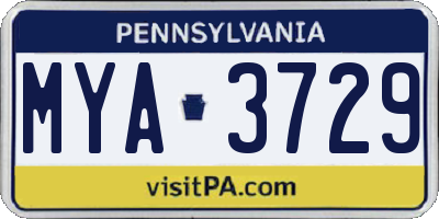 PA license plate MYA3729