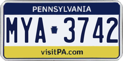PA license plate MYA3742