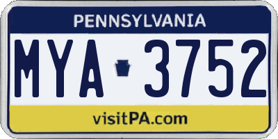 PA license plate MYA3752