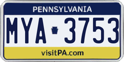 PA license plate MYA3753