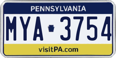 PA license plate MYA3754