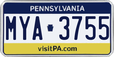 PA license plate MYA3755