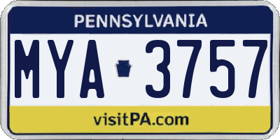 PA license plate MYA3757