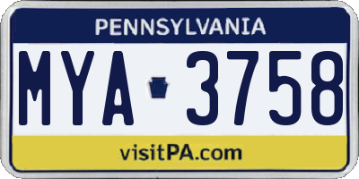 PA license plate MYA3758
