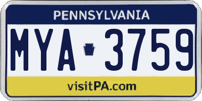 PA license plate MYA3759