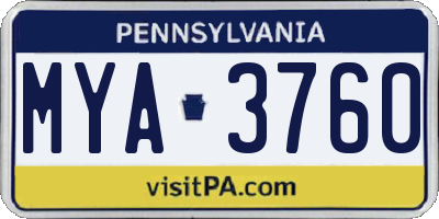 PA license plate MYA3760