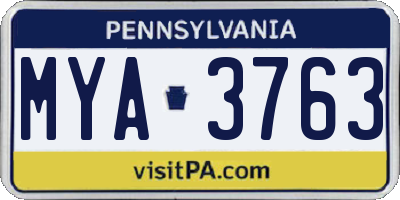 PA license plate MYA3763