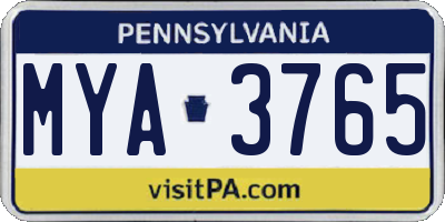 PA license plate MYA3765