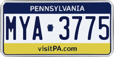 PA license plate MYA3775