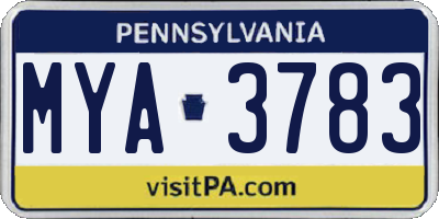 PA license plate MYA3783