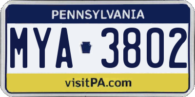 PA license plate MYA3802