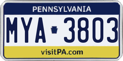 PA license plate MYA3803
