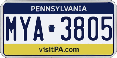 PA license plate MYA3805