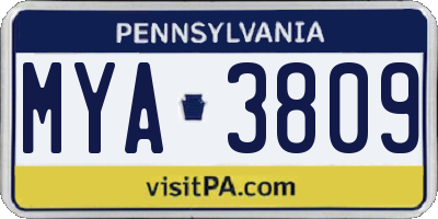 PA license plate MYA3809
