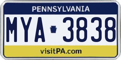 PA license plate MYA3838