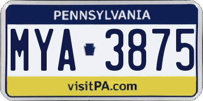 PA license plate MYA3875