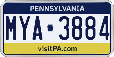 PA license plate MYA3884