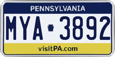 PA license plate MYA3892
