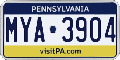PA license plate MYA3904