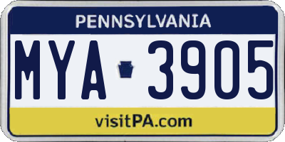 PA license plate MYA3905