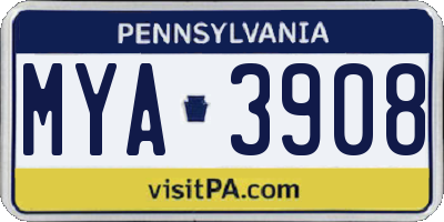 PA license plate MYA3908