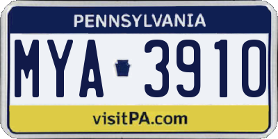 PA license plate MYA3910