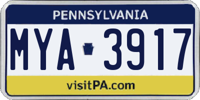 PA license plate MYA3917