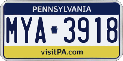 PA license plate MYA3918