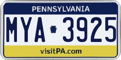 PA license plate MYA3925