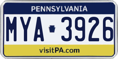 PA license plate MYA3926