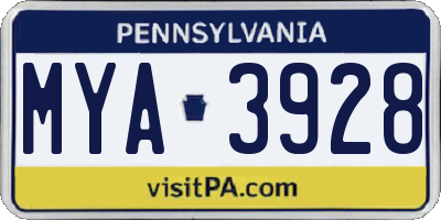 PA license plate MYA3928