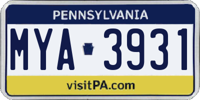 PA license plate MYA3931