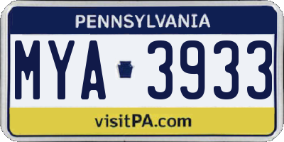 PA license plate MYA3933