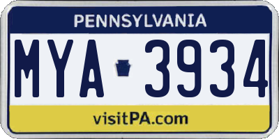 PA license plate MYA3934