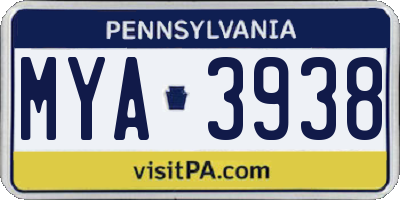 PA license plate MYA3938