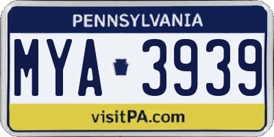 PA license plate MYA3939
