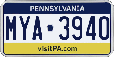 PA license plate MYA3940