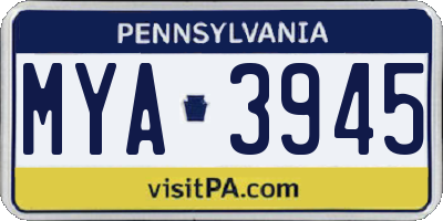 PA license plate MYA3945