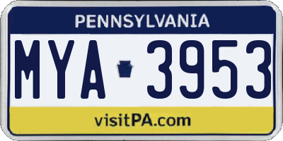 PA license plate MYA3953