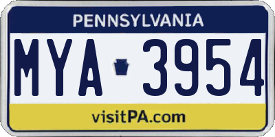 PA license plate MYA3954