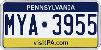 PA license plate MYA3955