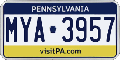 PA license plate MYA3957