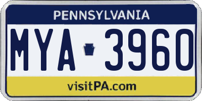 PA license plate MYA3960